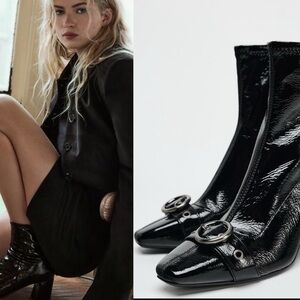 Zara buckled Patent Effect Ankle Boots